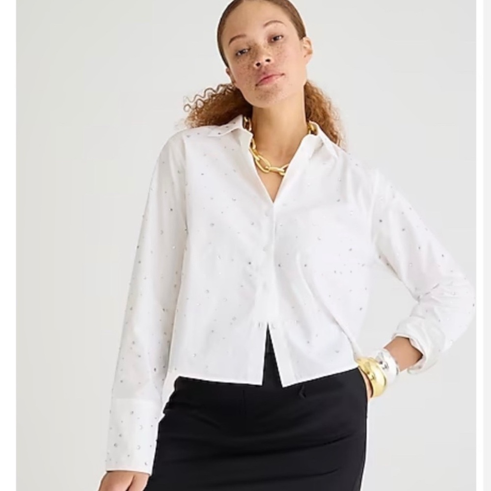 J CREW Cropped garçon shirt with crystals-size 8.  Worn once!